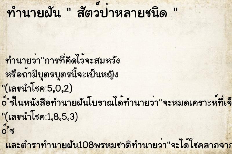 ทำนายฝัน  สัตว์ป่าหลายชนิด 